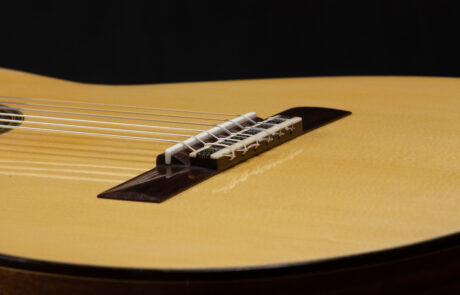 Classical guitar soundboard and bridge