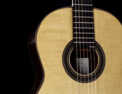 “Syrinx” classical guitar model, in bearclaw Spruce and Indian Rosewood