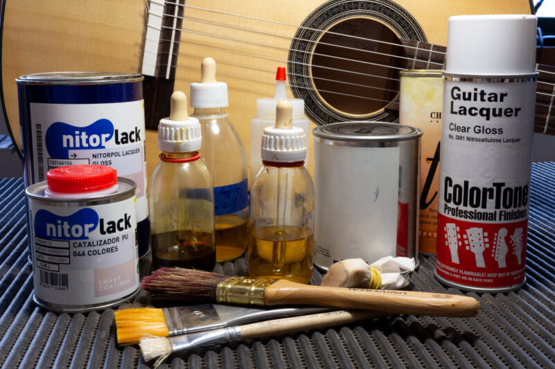 Nitrocellulose, Polyurethane and French Polish are the main alternatives in classical guitar finishing